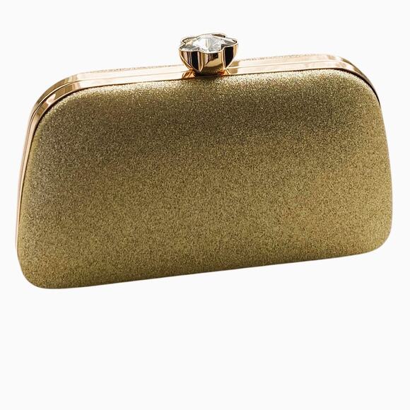 NWT Sparkly Gold Glitter Clutch Crossbody Shoulder Bag Hardshell Evening Purse - Picture 4 of 5